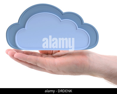 a hand cupping holding the cloud Stock Photo