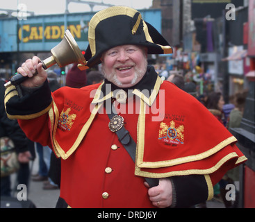 Town Crier ringing bell in camden, London Stock Photo