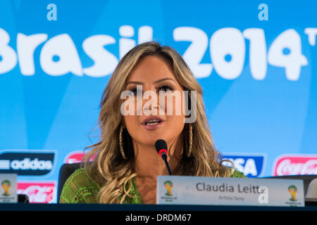 Brazilian singer Claudia Leitte attends a press conference after a