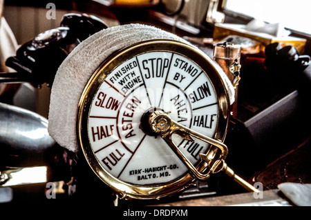 A ship’s engine order telegraph (E.O.T.) on the bridge of a vessel was used to signal the engine room to set a certain speed. Stock Photo