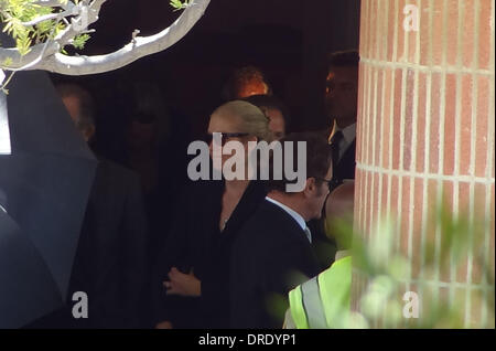 Frank Stallone and mourners   leaving the funeral of Sage Stallone at St. Martin of Tours Catholic Church, Brentwood. The son of actor Sylvester Stallone died last week, aged 36 Los Angeles, California - 21.07.12 Stock Photo