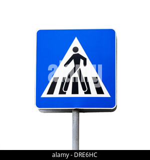 Blue square shaped pedestrian crossing sign isolated on white Stock Photo