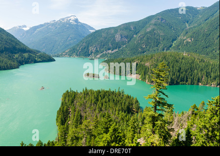 View of Diablo Lake reservoir from lookout point on The North Cascades Highway, Route 20, Washington State, USA. Stock Photo