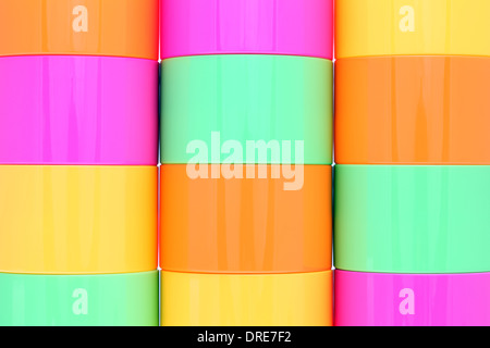 Stack of colorful plastic cups, texture background, closeup Stock Photo