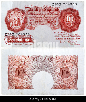 10 Shillings banknote, Seated Britannia, UK, 1955 Stock Photo