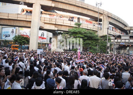 Students and teachers of Chulalongkorn University during a rally to protest against an amnesty bill in Bangkok. Stock Photo