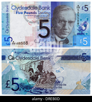 5 Pounds banknote, Sir Alexander Flemming and St. Kilda, Scotland, 2009 Stock Photo