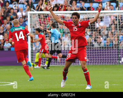 Nestor Vidrio celebrates Mexico's opening goal   The Olympic Football Men's Preliminary game between Gabon and Mexico held at the City of Coventry Stadium  Coventry, England - 29.07.12 Stock Photo