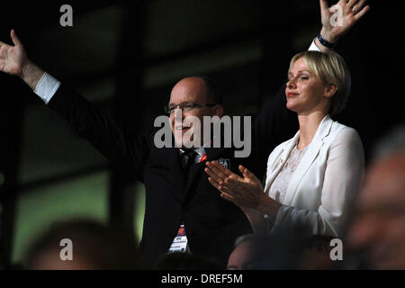 Prince Albert of Monaco and Princess Charlene,  during the opening ceremony of the London 2012 Olympic Games at the Olympic stadium London, England - 27.07.12 Stock Photo