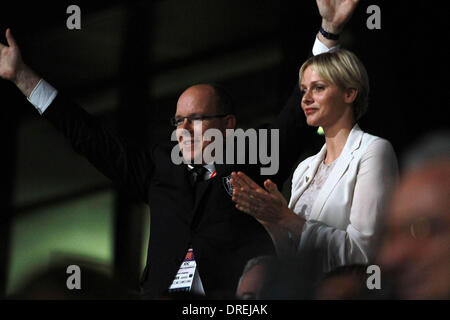 Prince Albert of Monaco and Princess Charlene,  during the opening ceremony of the London 2012 Olympic Games at the Olympic stadium London, England - 27.07.12 Stock Photo