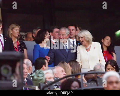 Prince Charles, Prince of Wales and Duchess of Cornwall,  during the opening ceremony of the London 2012 Olympic Games at the Olympic stadium London, England - 27.07.12 Stock Photo
