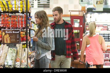 Chris Pine and new girlfriend Dominique Piek go late night shopping together for groceries at Gelsons supermarket Los Angeles, California - 30.07.12 Stock Photo