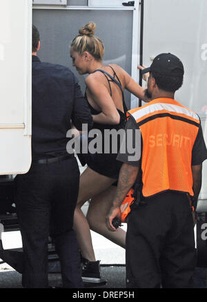 Miley Cyrus visits Liam Hemsworth on the set of his new film 'Paranoia' in Philadelphia Philadelphia, Pennsylvania - 31.07.12 Stock Photo