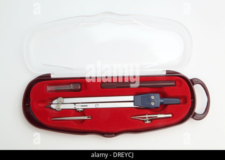 Compasses in red box Stock Photo