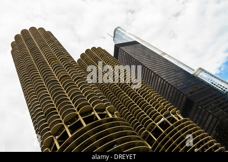 IBM Building, Marina City and Trump Tower, Chicago, USA Stock Photo