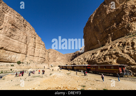 RED LIZARD TRAIN in the Selda Gorges Stock Photo
