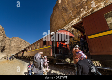 RED LIZARD TRAIN in the Selda Gorges Stock Photo