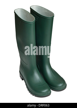 Pair of Agricultural workers Green Gum Boots isolated against a white background Stock Photo