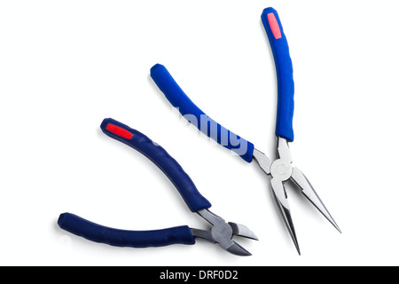 Wire cutting and flat-nose pliers isolated on white background Stock Photo