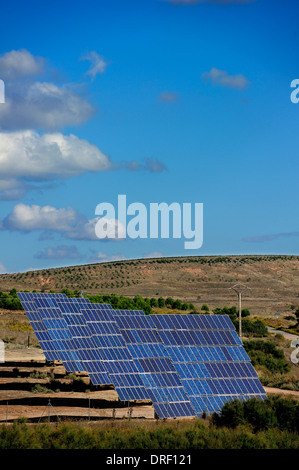 Solar power plant. Rows of photovoltaic arrays, La Rioja, Spain, Europe Stock Photo