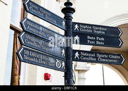 A bi-lingual sign in Cardiff. Stock Photo