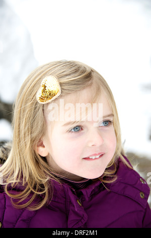 Little girl with hair clip, portrait, Oberammergau, Bavaria, Germany Stock Photo