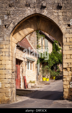 Domme Dordogne Porte Del Bos car & stone gateway arch archive street ...