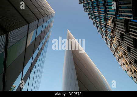 Modern Office building against blue sky, Financial district, London Stock Photo