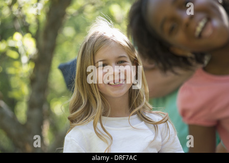 Utah USA children and adults in the shade of woodland Stock Photo