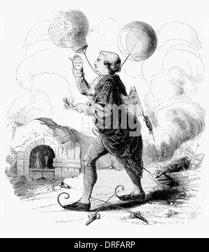 The Volomanist. A caricature of the eighteenth century. A term used for balloon enthusiasts. Stock Photo