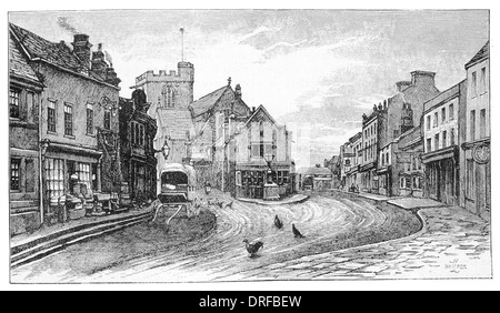 High Barnet or Chipping Barnet High Street market County of Hertfordshire London Circa 1880 Stock Photo