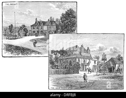 Top. The Roebuck. Bottom The Bald Faced Stag Theydon Bois village,  Epping Forest County of Essex circa 1880 Stock Photo