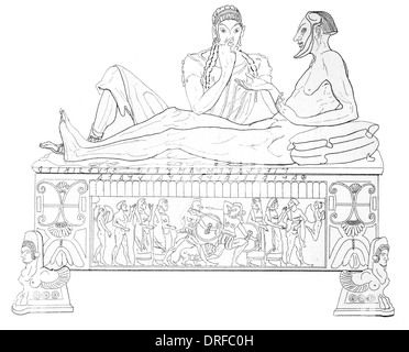 Etruria terracota sarcophagus from Caere Cervetri front view Stock Photo