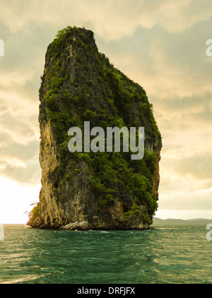 solitaire limestone rock. located in phang nga bay in the Andaman Sea. Thailand Stock Photo