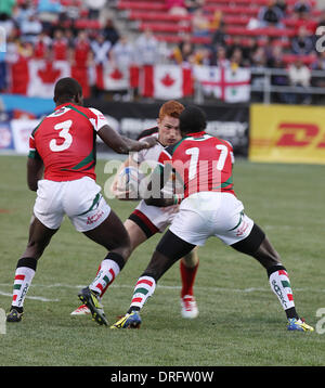 Las Vegas, Nevada, USA. 25th Jan, 2014. Kenya rugby players compete against the Canadian rugby team at the 2014 USA Sevens Rugby Tournament on January 24, 2014 at Sam Boyd Stadium in Las Vegas, Nevada. Credit:  Marcel Thomas/ZUMAPRESS.com/Alamy Live News Stock Photo