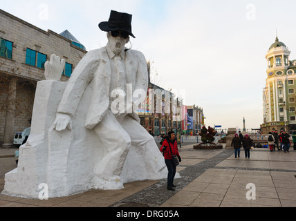 Snow sculpture of Michael Jackson at 2014 Harbin International Ice and Snow Festival. Harbin, China. Stock Photo