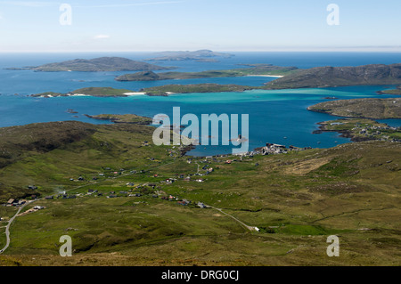 Castlebay from Heabhal (Heaval) on the Isle of Barra, Outer Hebrides, Scotland, UK. Stock Photo