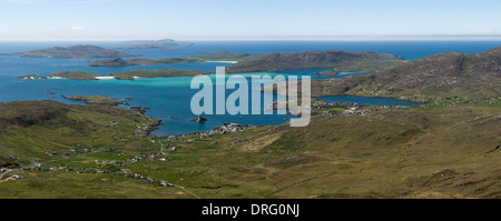 Castlebay from the summit of Heabhal (Heaval) on the Isle of Barra, Outer Hebrides, Scotland, UK. Stock Photo