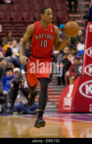 January 24, 2014: Toronto Raptors shooting guard DeMar DeRozan (10) in action during the NBA game between the Toronto Raptors and the Philadelphia 76ers at the Wells Fargo Center in Philadelphia, Pennsylvania. The Raptors win 104-95. Christopher Szagola/Cal Sport Media Stock Photo