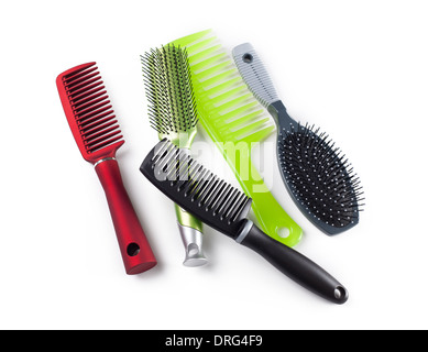 Combs and hairbrushes isolated on white background Stock Photo