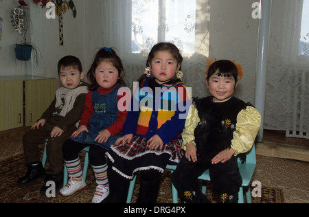 Children from the nursery in Oymyakon (coldest village on earth) Stock Photo