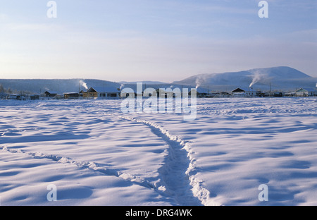 Oymyakon (coldest village on earth) in January Stock Photo