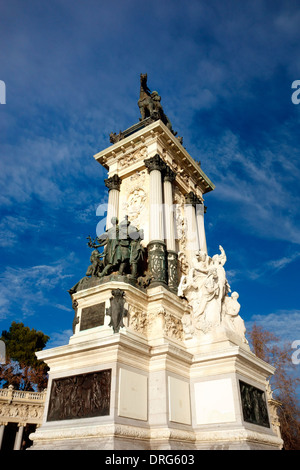 Monument of King Alfonso XII in Buen Retiro Park Madrid Stock Photo