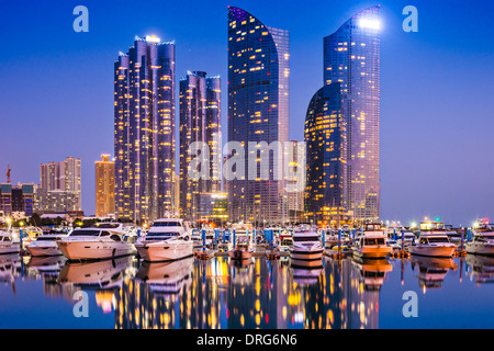 Busan, South Korea skyline at Haeundae District. Stock Photo