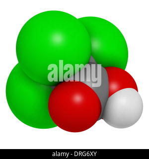 Trichloroacetic acid (TCA) molecule. Used in dermatological treatment of warts and related skin conditions Stock Photo