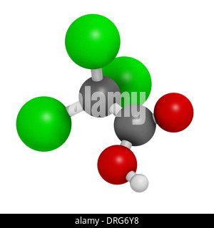 Trichloroacetic acid (TCA) molecule. Used in dermatological treatment of warts and related skin conditions Stock Photo