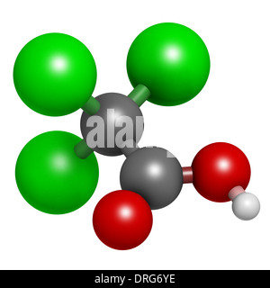 Trichloroacetic acid (TCA) molecule. Used in dermatological treatment of warts and related skin conditions Stock Photo