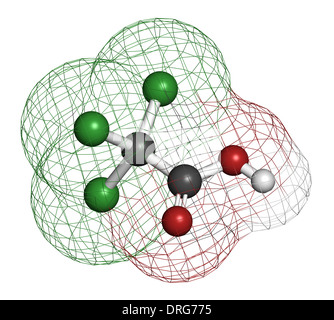 Trichloroacetic acid (TCA) molecule. Used in dermatological treatment of warts and related skin conditions. Stock Photo