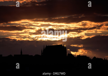 Summer sunset over Lancing College Chapel, Lancing village, South Downs National Park, West Sussex, England, UK Stock Photo