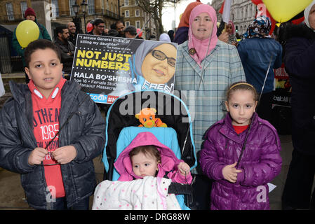 London UK 25th January 2014, Egyptian people held a rally in Westminster, before marching to the Egyptian embassy. They were protesting against the military coup in Egypt, that led to the downfall of Mohamed Morsi and also to new laws being brought in. Photo by See Li/Alamy Live News